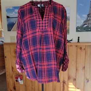 NSR Red and Blue Plaid Women's Blouse